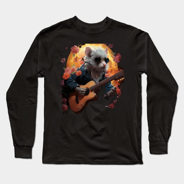 Rat Playing Guitar Long Sleeve T-Shirt by JH Mart